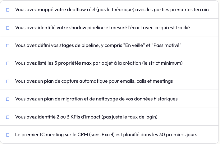 Checklist avant de lancer votre projet CRM